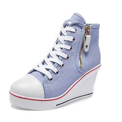 Women's Canvas Casual Shoes Dating Platform Slip-On High Top Sneakers Rubber Sole Wedge High Top Fashion Sneakers, Blue/ 5.5 von Hotcham