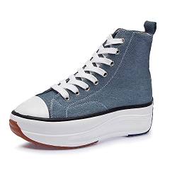 Women's Canvas Casual Shoes Dating Platform Slip-On High Top Sneakers Rubber Sole Wedge High Top Fashion Sneakers, Navy Blue/ 8 von Hotcham