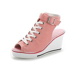 Women's Canvas Casual Shoes Dating Platform Slip-On High Top Sneakers Rubber Sole Wedge High Top Fashion Sneakers, Pink/ 10 von Hotcham