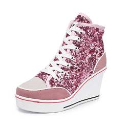 Women's Canvas Casual Shoes Dating Platform Slip-On High Top Sneakers Rubber Sole Wedge High Top Fashion Sneakers, Pink/ 6.5 von Hotcham