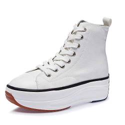 Women's Canvas Casual Shoes Dating Platform Slip-On High Top Sneakers Rubber Sole Wedge High Top Fashion Sneakers, White/ 6.5 von Hotcham