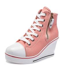 Women's Canvas Casual Shoes Dating Platform Slip-On High Top Sneakers Rubber Sole Wedge High Top Fashion Sneakers,Pink 5 von Hotcham