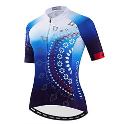 Damen Radtrikot Kurzarm Bike Shirt MTB Fahrradbekleidung Atmungsaktiv - Blau - Etikett M von Hotlion
