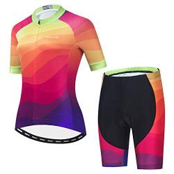 Hotlion Damen Radtrikot Set Kurzarm Fahrradbekleidung mit Tasche von Hotlion