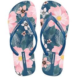 Hotmarzz Damen Flip Flops Zehentrenner Größe 38, Blüte dunkelblau von Hotmarzz