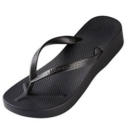 Hotmarzz Damen Zehentrenner Keilabsatz Sandalen Platform Flip Flops Maedchen Sommer Strand Hausschuhe Rutschen Schuhe Size 40 EU, Schwarz von Hotmarzz