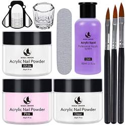 Acrylpulver- und Flüssigkeitsset -Acryl Set 1 Nagelset- Acrylnagelset mit 3 Farben Acrylnagelpulver, professionelle Monomer-Acrylnagelbürsten-Nagelformen für Nagelkunst-Pulver für Acrylnägel von Hotolove