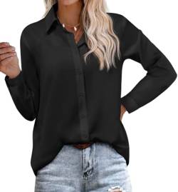 Hotouch Bluse Damen Tuniken Hemdbluse für Damen Hemdjacke Hemd Blusen Hemden Langarmshirt Baumwolle Tunika Elegante Musselin Oversized Longbluse Oberteile V-Ausschnitt Basic Tops Schwarz L von Hotouch