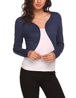 Hotouch Damen Bolero Festlich Strickjacke Elegant Kurz Cardigan Bolerojacke Langarm Open Front Shrug Cardigan Casual Top Blau XL von Hotouch