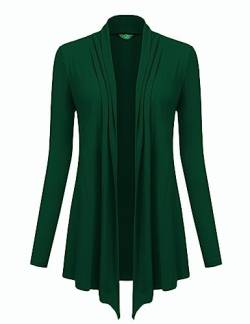 Hotouch Damen Cardigan Elegant Strickjacke mit Gurt Leichte Jacke Casual Longtops Offene dünne Jacke Solid Langarm Oberteile für Herbst Dunkelgrün M von Hotouch