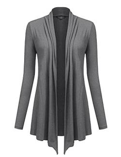 Hotouch Damen Cardigan Vorne Offene Leichte Jacke Frühling Elegant Oberteile mit Gurt Strickjacken Langarmshirt Casual Longtops für Kohlengrau L von Hotouch