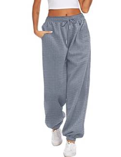 Hotouch Damen Jogginghose Lang Joggerhose mit hoher Taille Sweatpants Kordelzug Waffle Muster Trainingshose Grau S von Hotouch