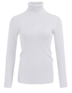 Hotouch Damen Pullover Casual Sweatshirt Longshirt Rollkragenpullover Strickpullover Lässiges Pulli Sweater Langarm Pullunder Elegant Oberteile Slim fit Basic einfarbiger Strickpulli Weiß L von Hotouch