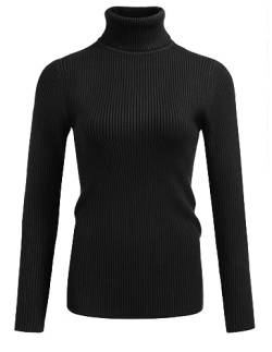 Hotouch Damen Pullover Sweatshirt Longshirt mit Rollkragen Strickpullover Lässiges Pulli Sweater Langarm Sweatshirt Elegante Oberteile Slim fit Basic Strickpulli Winter/Herbst Schwarz XL von Hotouch