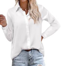 Hotouch Damenblusen Hemdbluse Langarmshirt Baumwolle Tunika Elegant Musselin Longbluse Tuniken Hemdjacke Hemden Blusen Oberteile V-Ausschnitt Basic Tops Mit Knöpfen Oversized Weiß L von Hotouch