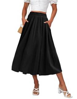 Hotouch Faltenrock Damen Midi Plisseerock Elegent Boho Elastisch Chiffon Rock Sommer Strandrock Schwarz M von Hotouch