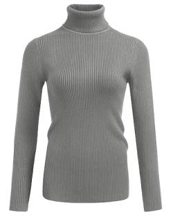 Hotouch Pullover Damen Sweatshirt Longshirt mit Rollkragen Strickpullover Lässiges Pulli gemütliche Sweater Langarm Sweatshirt Elegant Oberteile Basic Tops Strickpulli Weihnachtspullover Grau L von Hotouch