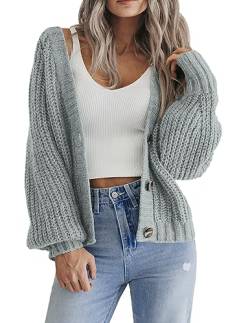 Hotouch Strickjacke Damen Kurz Langarm Cardigan mit Knopf Lässig Pullover & Strickjacken V-Ausschnitt Weich Frühling Jacke Hellgrün Herbst XL von Hotouch