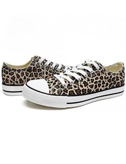 Hotrad Damen Low Top Fashion Sneakers Canvas Chucks Schuhe Schnüren Bequem für Damen Mädchen Tennis Sport Laufkleid Niedlich Bequem Einfach Lässig Mit Unterstützung, Leinwand - Leopard Braun 35 von Hotroad