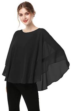 Capes für Damen, lässiger Chiffon-Schal, lässiger Chiffon-Umhang, durchscheinender Umhang, Schals und Wickeltuch, Poncho, Capelets, Cover Up, Schwarz, Einheitsgröße von Hotshawl