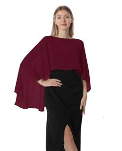 Hotshawl Capelets für Frauen Chiffon Cape Schals und Wraps für Abendkleid Hochzeit Umhänge Cover Up, Burgunder, Einheitsgröße von Hotshawl