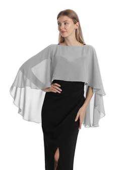 Hotshawl Capelets für Frauen Chiffon Cape Schals und Wraps für Abendkleid Hochzeit Umhänge Cover Up, Silbergrau, Einheitsgröße von Hotshawl