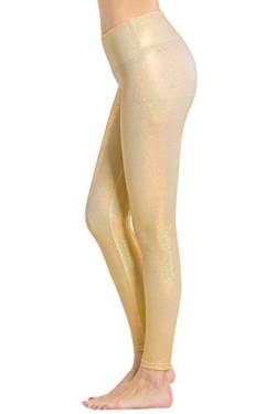 Houmous Glänzende Damen-Leggings mit einzigartigen Pailletten, volle Länge, Yogahose (Gold, M) von Houmous