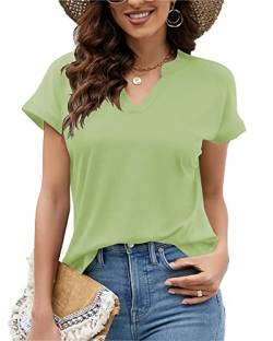 Hount Damen Elegante Bluse Ausschnitt Sommer Lang Tunika Shirt Lockere Tolles Top (M, Grün) von Hount