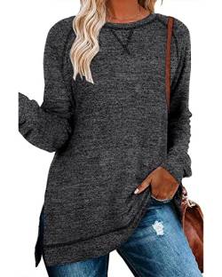 Hount Damen Lässige Pullover Oversized Fit Langram Tshirt Lockere Weiter Rundhals Sweatshirt Hemd (M,Schwarz) von Hount