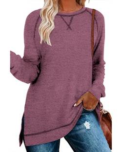 Hount Damen Langarmshirt Oversized Longshirt Pulli Solid Pullover Freizeithemden Bluse (S,Violett) von Hount