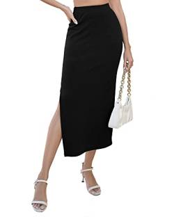Hount Damen Rock für Mollige Elastisch Weit Schwingender Rock Hohe Taille Plus Size Maxi Skirt (XXL, Schwarz) von Hount