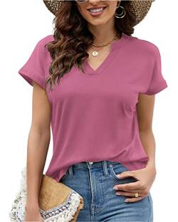 Hount Damen Schickes T-Shirt Elegant Business Bluse Slim Fit Longshirt Tunika Tops (M, Rose) von Hount