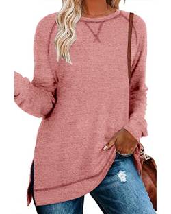 Hount Pullover Damen Langarm Elegant Loose Herbst Langarmshirt Scoop Neck Locker Bluse Hemd Jumper (XL,Rosa) von Hount