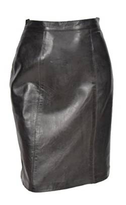 Damen Bleistiftrock aus echtem Leder, knielang, 55,9 cm, für Club, Büro, Freizeit, SKT1, Schwarz, Schwarz , 40 von House of Leather