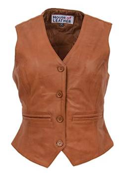 Damen Echtes Leder Weste Knopfverschluss Traditionell Stil Rita (42, Hautfarben) von House of Leather