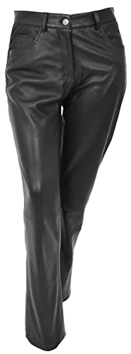 Damen Lederhose, schmale Passform, Schwarz, Schwarz , 38 von House of Leather