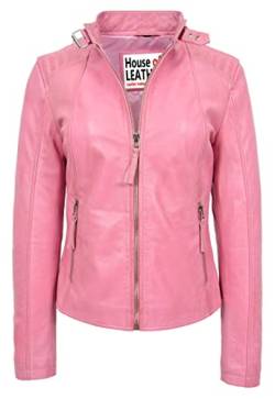 Damenjacke, echtes Leder, klassischer Biker-Stil, Sophia, babyrosa, 36 von House of Leather