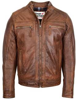 Herren Bikerjacke aus echtem Leder, Charlie im Cafe Racer Stil, braun im antik-finish, XL von House of Leather