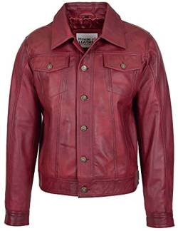 Herren Echt Leder Trucker Jacke Lee Rider Stil Terry Burgunderfarben L von House of Leather