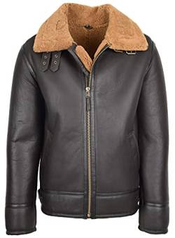 Herren Lammfelljacke Fliegerleder Jacke Schaffell Mantel Oscar Braun Ingwer, braun, XL von House of Leather