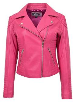 House of Leather Damen Echt Leder Biker Jacke Kreuzen Reißverschluss Schlanke Passform Stil Anna Rosa 34 von House of Leather