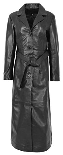 House of Leather Damen Echt Leder Voll Länge Mantel Lang Graben Stil Gabbie Schwarz 42 von House of Leather