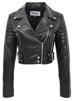 House of Leather Damen Echtes Leder Biker-Stil Jacke Kurz geschoren Länge Demi Schwarz 36 von House of Leather