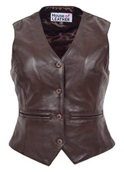 House of Leather Damen Echtes Leder Weste Knopfverschluss Traditionell Stil Rita (36, Braun) von House of Leather