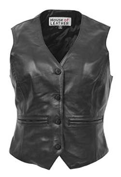 House of Leather Damen Echtes Leder Weste Knopfverschluss Traditionell Stil Rita (36, Schwarz) von House of Leather