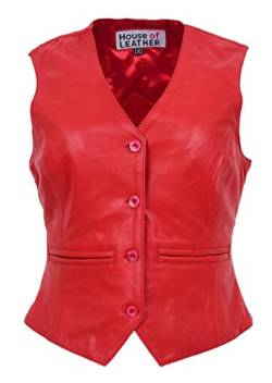 House of Leather Damen Echtes Leder Weste Knopfverschluss Traditionell Stil Rita (42, Rot) von House of Leather