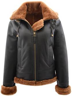 House of Leather Damen Real Schaffell B3 Mit Kapuze Jacke Flieger Pilot Stil Naomi Braun Ingwer 38 von House of Leather