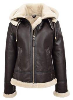 House of Leather Damen Real Schaffell B3 Mit Kapuze Jacke Flieger Pilot Stil Naomi Braun Weiß 36 von House of Leather