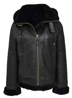 House of Leather Damen Real Schaffell B3 Mit Kapuze Jacke Flieger Pilot Stil Naomi Schwarz 42 von House of Leather