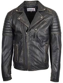 House of Leather Herren Echt Leder Biker Stil Jacke Kreuz Reißverschluss Befestigung Hook Rub Off L von House of Leather